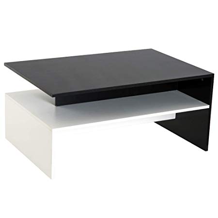 HOMCOM 2 Tier Modern Rectangular Living Room Coffee Table- Black/White