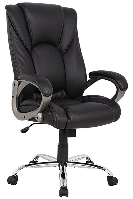 VIVA OFFICE Swivel Office Chair, Black PU Leather