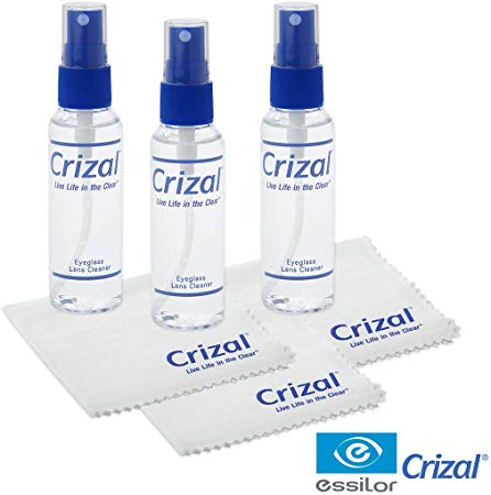 Crizal Eye Glasses Cleaning Cloth and Spray | Crizal Lens Cleaner (2 oz) with Crizal 6 1/2" x 6 1/2" Microfiber Cloth. #1 Doctor Recommended Crizal Anti Reflective Lenses-3 Pack