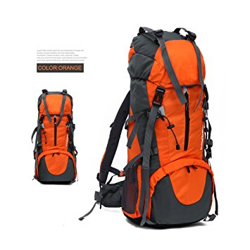 WINNING 50L(45L 5L) Hiking Backpack, Outdoor Sport Daypacks Waterproof Hydration Bag for Climbing Camping Fishing Travel Cycling Skiing Riding with Rain Cover Easy Carry- ORANGE
