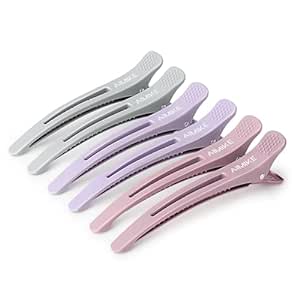 AIMIKE 6 Haarklammern, Haarclips zum Stylen und Schneiden, Abteilklammern Friseur Hair Clips Damen, No Trace Haarklammer mit Silikonband, Haarklammern Friseurbedarf für Dickes & Dünnes Haar- Morandi