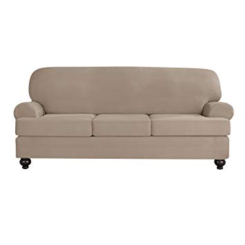 Sure Fit Designer Suede Convertible T-Cushion Sofa 3-Cushion Furniture Cover - Linen (SF44613)