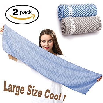 Pusdon 48" Long Healthy Cooling Towel 2 Pack, Natural Bamboo Charcoal Reusable Large Cooling Cloth, Premium Travel Sports Fitness Towel, Running Hiking Camping Gym Workout Yoga Golf Must Have!