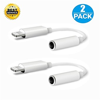 iPhone 7 / 7 Plus Adapter ,[2 pack] JOVERS lightning to 3.5mm headphone jack adapter , aux adapter for iPhone 7 / 7 Plus -White (No music control and calling function)