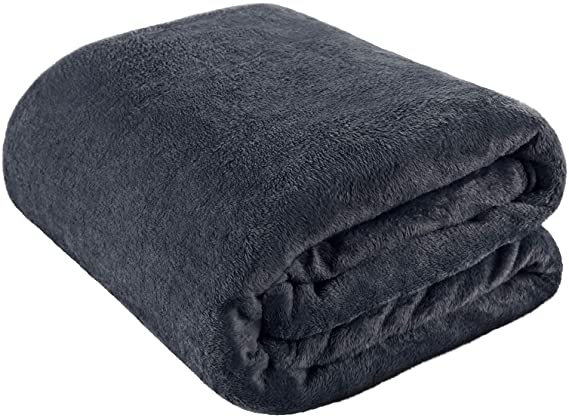 HOKEKI Soft Blanket,Flannel Fleece Blanket,All Seasons Warm Throw Blanket for Nap,Fluffy Microfiber Bed Blanket for Sofa,Couch (Dark Grey, King(108''X90''))