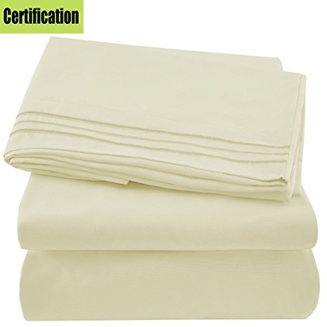 Bed Sheet Set - Brushed Microfiber 1800 Bedding 4 Piece 105 GSM -Wrinkle, Fade, Stain Resistant ,Hypoallergenic (Ivory White, Queen)