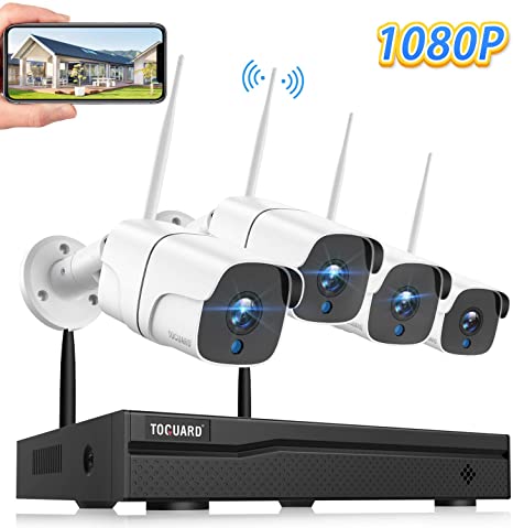 TOGUARD Wireless Security Camera System 8CH 1080P NVR 4Pcs 1080P Outdoor/Indoor WiFi Surveillance Cameras with Motion Detection,Email Alert,Night Vision,Remote Monitor,Waterproof,No Hard Drive