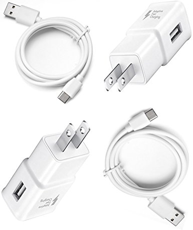 Samsung Galaxy S8 Charger! Adaptive Fast Charger Type-C Cable {2 Wall Chargers + 2 Type-C Cables} True Digital Adaptive Fast Charging uses dual voltages for up to 50% faster charging!
