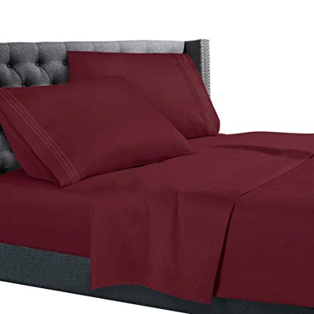 Nestl Bedding 4 Piece Sheet Set - 1800 Deep Pocket Bed Sheet Set - Hotel Luxury Double Brushed Microfiber Sheets - Deep Pocket Fitted Sheet, Flat Sheet, Pillow Cases, Full XL - Burgundy Red