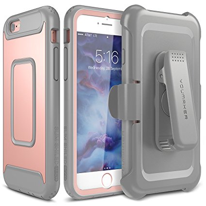 iPhone 6S Case, YOUMAKER Full-body Rugged Belt Clip Holster Case with Built-in Screen Protector for Apple iPhone 6S (2015) 4.7 inch / iPhone 6 (2014) - Rose gold/Gray