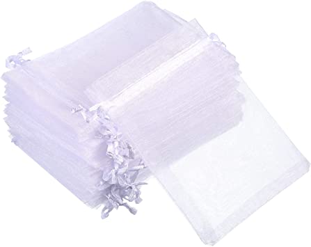 Mudder Organza Gift Bags Wedding Favour Bags Jewelry Pouches, Pack of 100 (4 x 4.72 Inch, White)