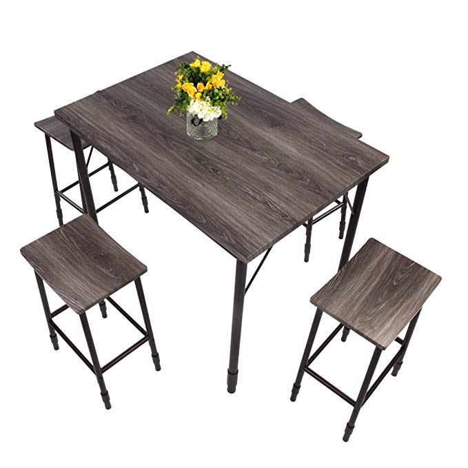 Dporticus 5-Piece Dining Set Industrial Style Wooden Kitchen Table and Chairs with Metal Legs (Style e)