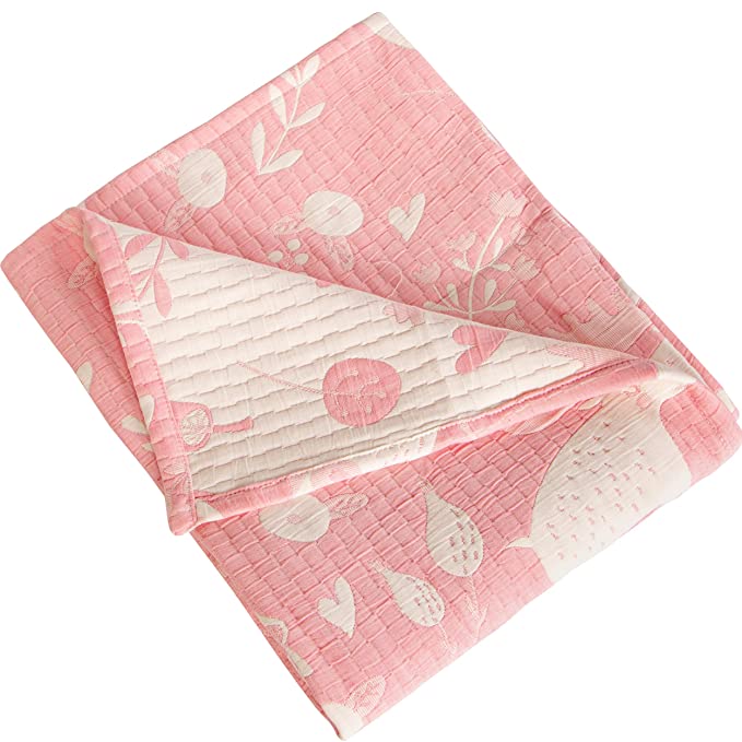 NTBAY 3 Layer Toddler Blanket, Muslin Cotton Jacquard Bed Blankets, Lightweight Thermal Baby Blanket, Super Soft and Warm Crib Blanket for All Seasons, Decoration Gift, 30"x 40", Pink Owl