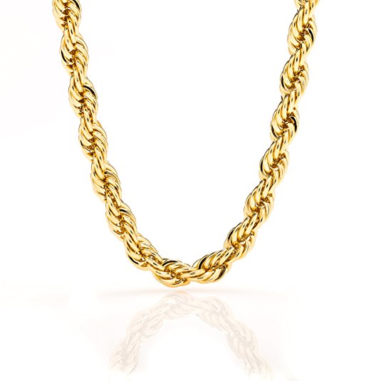 Best Rope Chain 7MM Fashion Jewelry Necklaces, Real 24K Gold on Semi-Precious Metals, Thick Layers Make it Tarnish Resistant, 100% FREE LIFETIME REPLACEMENT GUARANTEE (also in Rhodium) 16-36 inches
