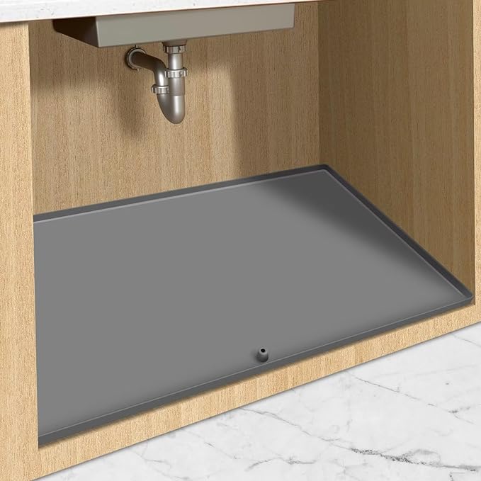Forliver Under Sink Mat for 30” Standard Cabinet, 28" x 22" Under Sink Liner, For Kitchen Waterproof, Silicone Under Sink Protector Liner Drip Tray For Kitchen Bathroom Cabinet Mat(Grey)