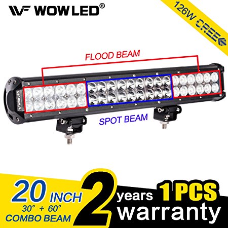 WOWLED 20 Inch 126W CREE LED Spot Flood Combo Work Driving Light Bar Offroad SUV Truck 4WD