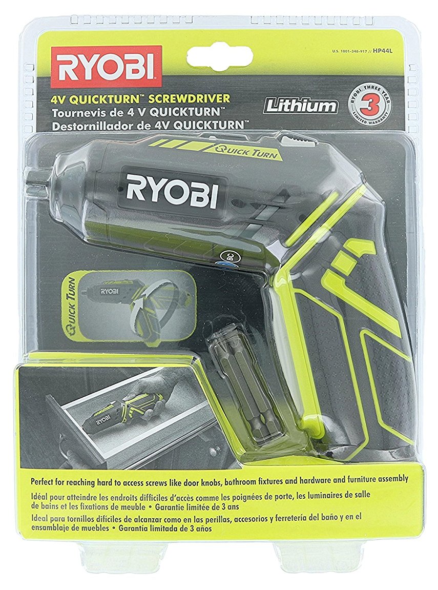 RYOBI 4V QUICKTURN SCREWDRIVER WITH LITHIUM-ION BATTERY. 14 IN CORDLESS SCREWDRIVER