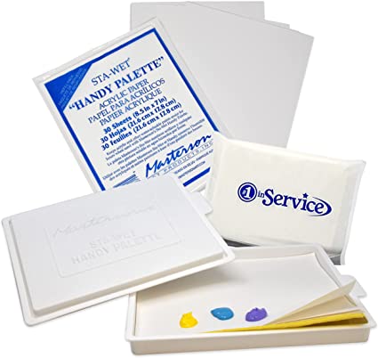 Masterson Sta-Wet Paint Palette with Airtight Lid, Keeps Wet Paint Fresh for Days, Paint Supplies, Paint Tray Palette, Paint Holder, with 30 Acrylic Palette Paper and Number 1 in Service Tissue Pack