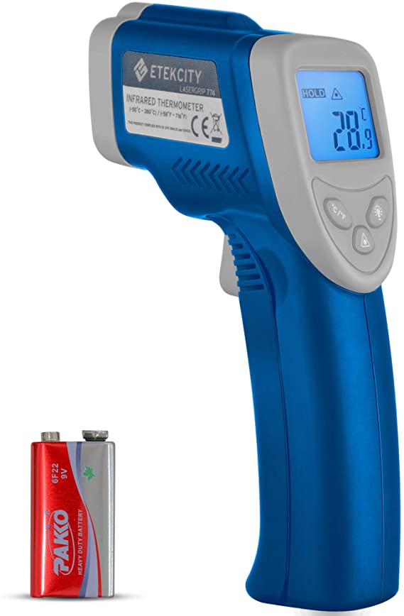 Etekcity Infrared Thermometer 774 (Not for Human) Temperature Gun Non-Contact Digital Laser Thermometer-58℉~ 716℉ (-50℃ ~ 380℃), Standard Size, Blue & Gray