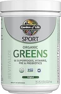 Garden of Life SPORT Nutrition Greens and Superfoods Powder for Women and Men - Unflavored, Organic Blend - Spirulina, Fruit, Vitamins, Pre & Probiotics, Mushrooms, Athletic Supplements, 30 Servings