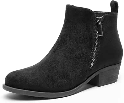 DREAM PAIRS Women's Ankle Boots Classic Low Chunky Heel Side Zipper Booties Shoes