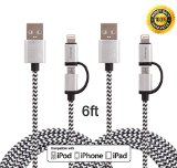 WechargeTM 2 Pack 6FT 2 in 1 Extra Long Nylon Braided 8 pin Lightningamp Micro USB Cable Charger for iPhone 6s plus6s6 plus655s5c iPad iPod Samsung HTC Motorola ampOther Smartphones Black