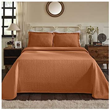 Superior 100% Cotton Medallion Bedspread with Sham, All-Season Premium Cotton Matelassé Jacquard Bedding, Quilted-look Floral Medallion Pattern - Twin, Mandarin