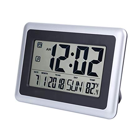 OCEST Digital Wall Clock, Desk Alarm Clock with 7-1/2’’ LCD Screen Extra Large Digits with Calendar Date Time Indoor Temperature Easiest Set Battery Operated Decoration Clock