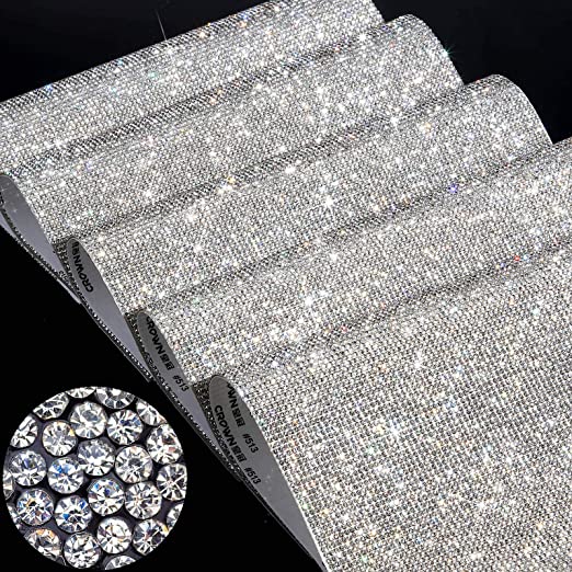 60000 Pieces Self-Adhesive Bling Crystal Rhinestones Sheet Glitter Crystal Gem Sticker Car Decoration Sticker with 2 mm Rhinestones for Car Phone DIY Craft, 9.4 x 7.9 Inch, 5 Sheets (White)