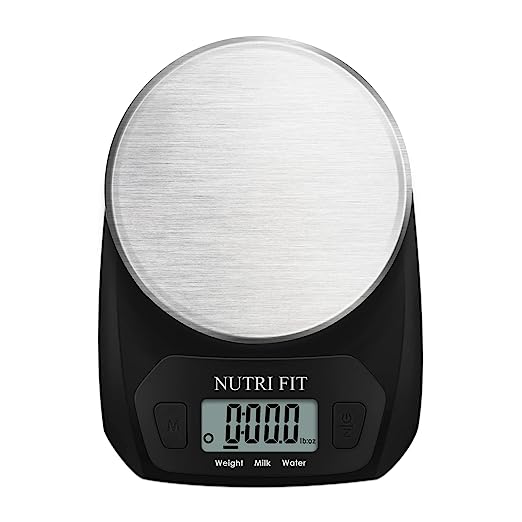 NUTRI FIT Digital Food Scale Small Kitchen Scales Weight in Grams and OZ for Cooking Baking Weight Loss, Stainless Steel Tare & Backlit LCD Display, Black