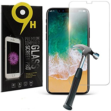 9H iPhone X Screen Protector, .33mm Thick Tempered Glass, 5x More Protection, Ultra Thin, Waterproof, Anti-burst, Anti-fingerprint, Scratch Resistant, Impact Protection, Professional Grade