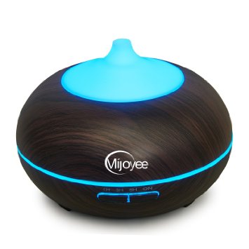 Mijoyee 300ml Wood Grain Aromatherapy Essential Oil Diffuser with 7 Color shades, Aroma Humidifier with Cool Mist and Waterless Auto Shut-Off Function. Ultrasonic Whisper makes it Runs Quietly.