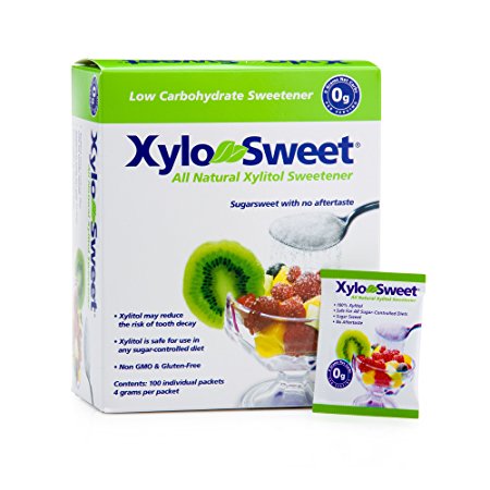 Xlear XyloSweet Non-GMO Xylitol Natural Sweetener, Granules, 4 Gram Sachets, 100ct