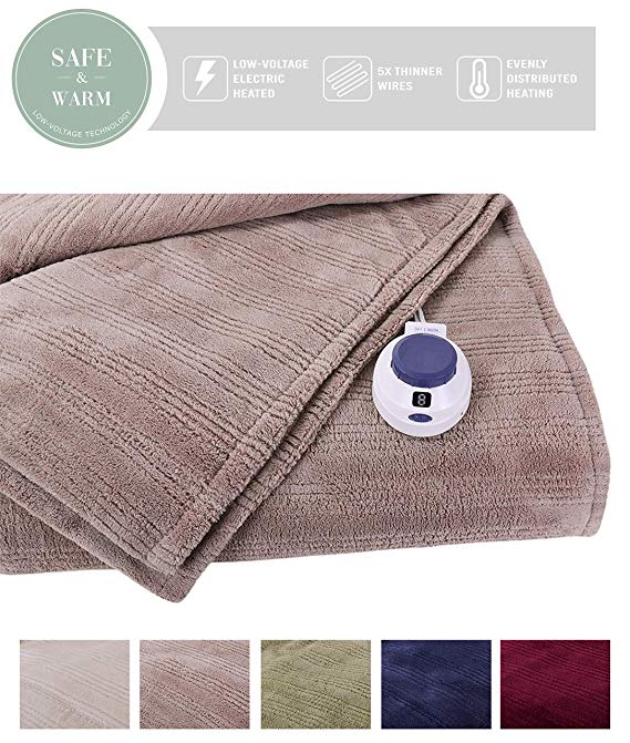 SoftHeat by Perfect Fit | Ultra Soft Plush Electric Heated Warming Blanket with Safe & Warm Low-Voltage Technology (Twin, Beige)