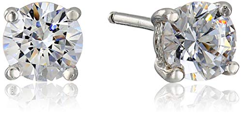 Plated Sterling Silver Round-Cut Stud Earrings made with Swarovski Zirconia