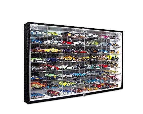 JackCubeDesign Hot Wheels 1/64 Scale Diecast Display Case Storage Cabinet Shelf Wall Mount Rack for 56 Hot Wheels(Black, 24.61 x 13.78 x 2.05 inches)-MK184