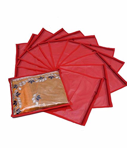 Kuber Industries™ Single Saree Cover 12 pcs set (Red)