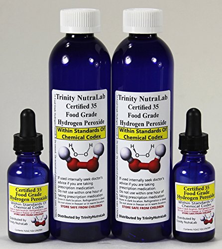 Trinity NutraLab TNL Two 35 Percent Food Grade Hydrogen Peroxide 8 oz with Two Dropper Bottle