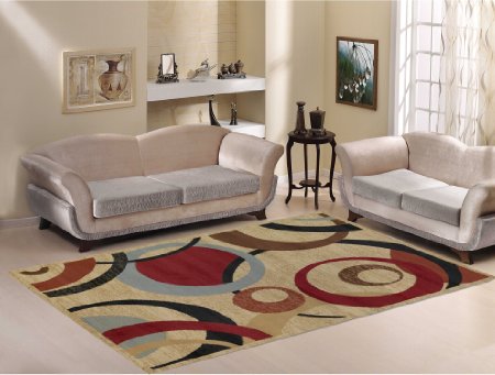 Royal Collection Beige Contemporary Abstract Circle Design Area Rug (5'3"X7'0")