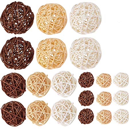 Supla 21 Pcs/lot Mixed 3 Colors Rattan wicker balls Vase Fillers for Wedding Party Christmas decoration, Assorted Three Size(3cm/5cm/7cm)