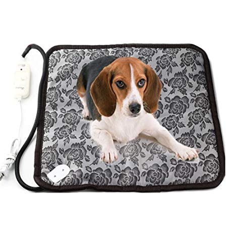 Pet Heating Pad, Dog Cat Electric Heating Pad Waterproof Adjustable Warming Mat with Chew Resistant Steel Cord 17.7"x17.7"