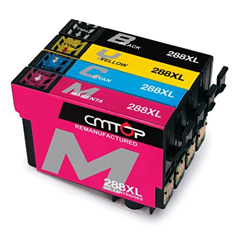 CMTOP 1Set Remanufactured 288 288XL Ink Cartridges High Yield, (1 Black, 1 Cyan, 1 Magenta, 1 Yellow) for Expression Home XP-330 XP-430 XP-440 XP-340 XP-434 XP-446 Printer