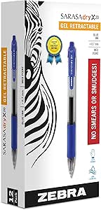 Zebra Pen 46820 Zebra Sarasa Retractable Gel Ink Pens, Medium Point 0.7mm, Blue, Rapid Dry Ink, 12-Count