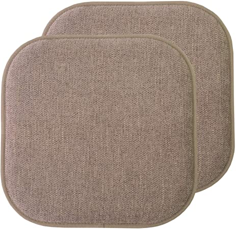 Sweet Home Collection Chair Cushion Memory Foam Pads Honeycomb Pattern Slip Non Skid Rubber Back Rounded Square 16" x 16" Seat Cover, 2 Pack, Alexis Chocolate
