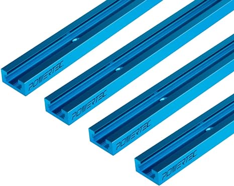 POWERTEC 71371 24 Inch Double-Cut Profile Universal T-Track with Predrilled Mounting Holes, 4 PK, Aluminum T Track for Woodworking Jigs and Fixtures, Drill Press Table, Router Table, Workbench