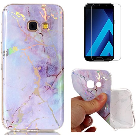 For Samsung Galaxy A5 2017 A520 Marble Case Purple,OYIME Unique Luxury Glitter Colorful Plating Pattern Skin Design Clear Silicone Rubber Slim Fit Ultra Thin Protective Back Cover Glossy Soft Gel TPU Shell Shockproof Drop Protection Protective Transparent Bumper and Screen Protector