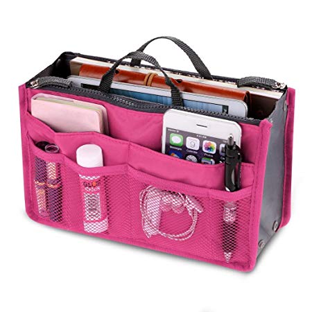 Suines Women Multifunction Travel Cosmetic Makeup Insert Pouch Toiletry Organizer Handbag Storage (Pink)
