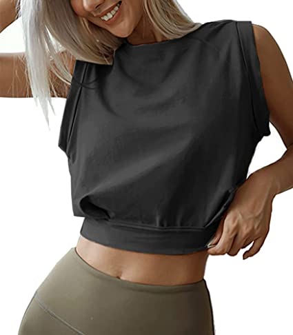 Crop Top Athletic Shirts for Women Cute Sleeveless Yoga Tops Running Gym Workout Shirts XS-XL