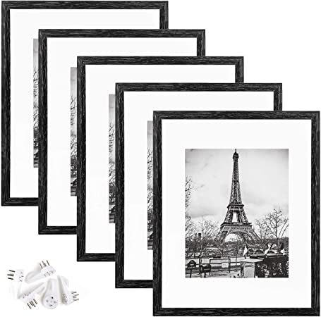 upsimples 11x14 Picture Frame Set of 5,Display Pictures 8x10 with Mat or 11x14 Without Mat,Wall Gallary Photo Frames,Distressed Black