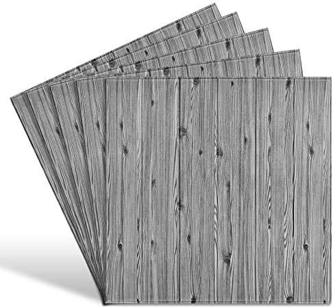 Cosaving 3D Wall Panels PE Wall Stickers Self-Adhesive, 27.5x27.5 inches, 5 Pack Grey Wood